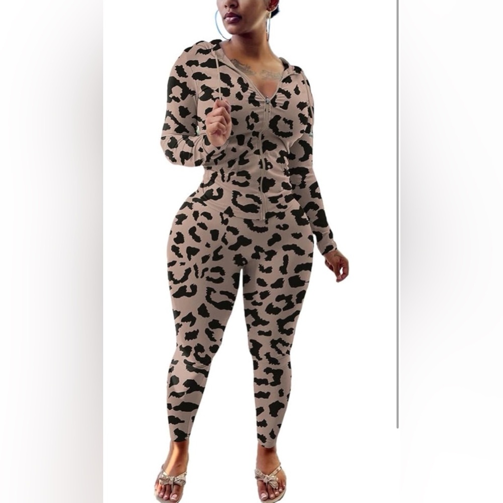 Leopard Print High-Waist Leggings - Taupe/Black